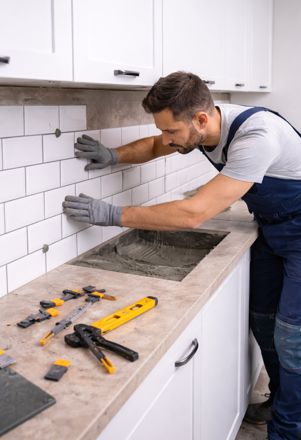 Укладка кухонного фартука керамической плиткой от 2900 ₽/м²